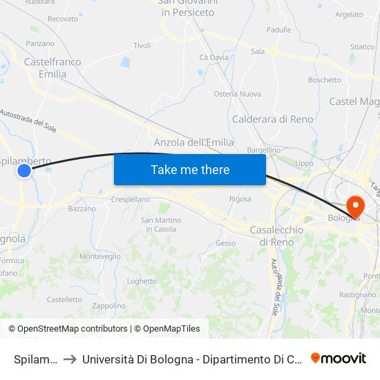 Spilamberto to Università Di Bologna - Dipartimento Di Chimica ""G. Ciamician"" map