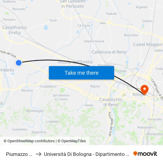 Piumazzo Guerrazzi to Università Di Bologna - Dipartimento Di Chimica ""G. Ciamician"" map