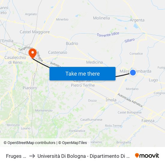 Fruges Morini to Università Di Bologna - Dipartimento Di Chimica ""G. Ciamician"" map