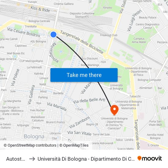 Autostazione to Università Di Bologna - Dipartimento Di Chimica ""G. Ciamician"" map