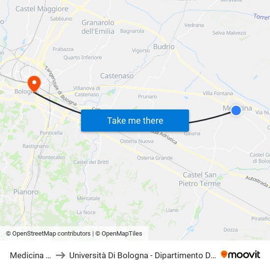 Medicina Marconi to Università Di Bologna - Dipartimento Di Chimica ""G. Ciamician"" map