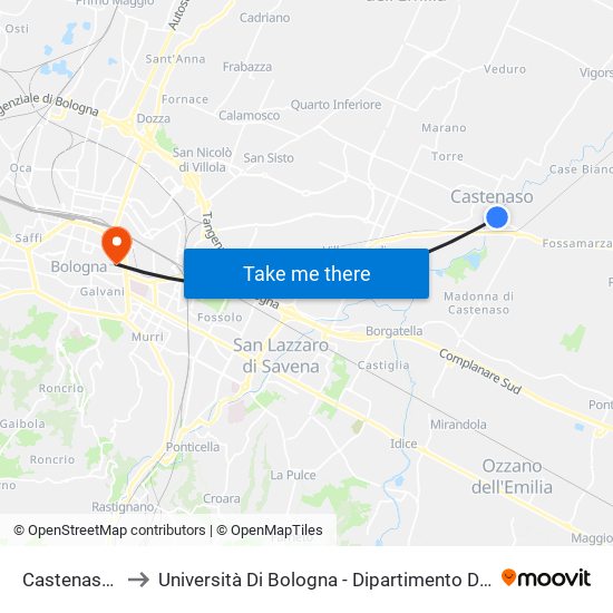 Castenaso Nasica to Università Di Bologna - Dipartimento Di Chimica ""G. Ciamician"" map