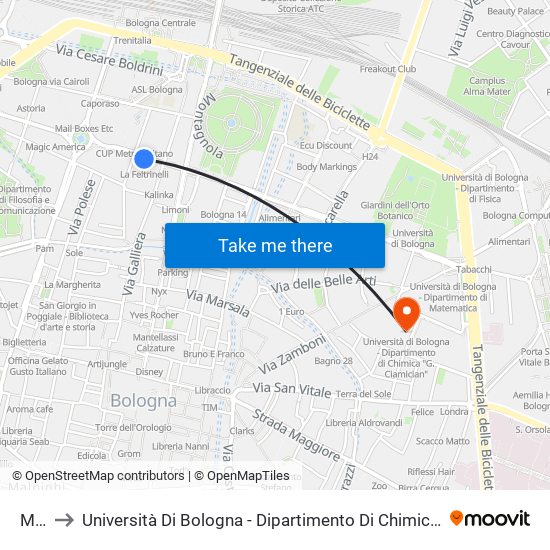 Mille to Università Di Bologna - Dipartimento Di Chimica ""G. Ciamician"" map