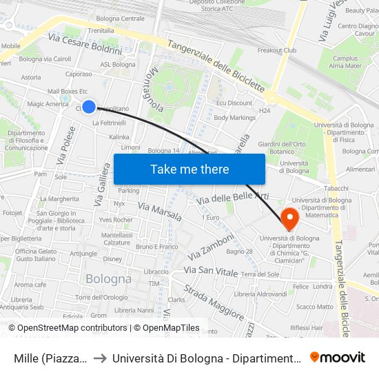 Mille (Piazza Dei Martiri) to Università Di Bologna - Dipartimento Di Chimica ""G. Ciamician"" map