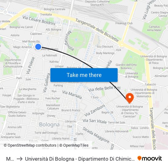 Mille to Università Di Bologna - Dipartimento Di Chimica ""G. Ciamician"" map