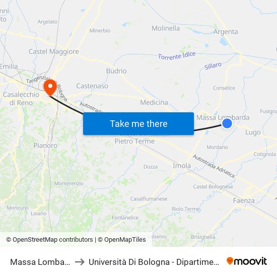 Massa Lombarda Panchette to Università Di Bologna - Dipartimento Di Chimica ""G. Ciamician"" map