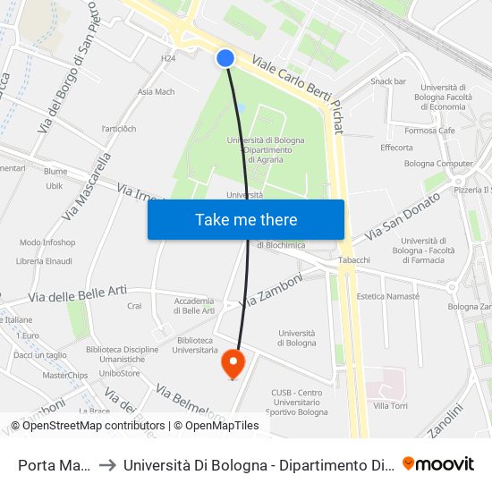 Porta Mascarella to Università Di Bologna - Dipartimento Di Chimica ""G. Ciamician"" map