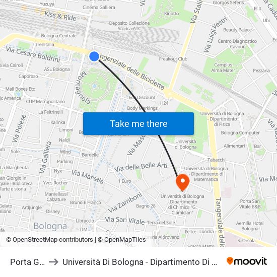 Porta Galliera to Università Di Bologna - Dipartimento Di Chimica ""G. Ciamician"" map