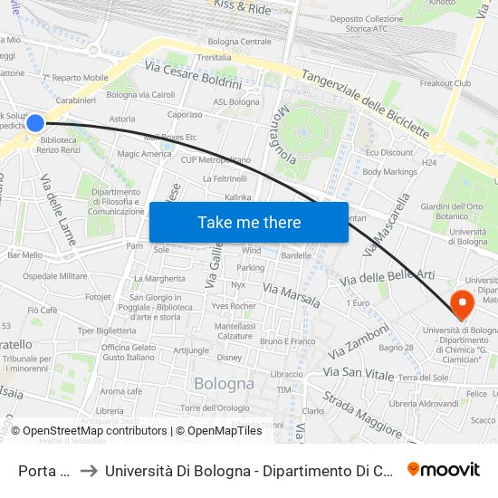 Porta Lame to Università Di Bologna - Dipartimento Di Chimica ""G. Ciamician"" map
