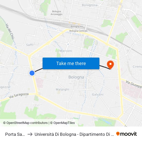 Porta Sant`Isaia to Università Di Bologna - Dipartimento Di Chimica ""G. Ciamician"" map