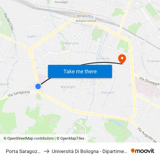 Porta Saragozza - Liceo Righi to Università Di Bologna - Dipartimento Di Chimica ""G. Ciamician"" map