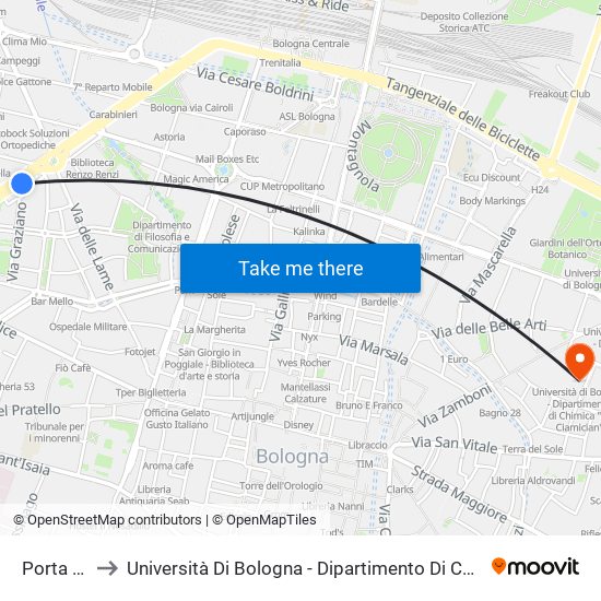 Porta Lame to Università Di Bologna - Dipartimento Di Chimica ""G. Ciamician"" map