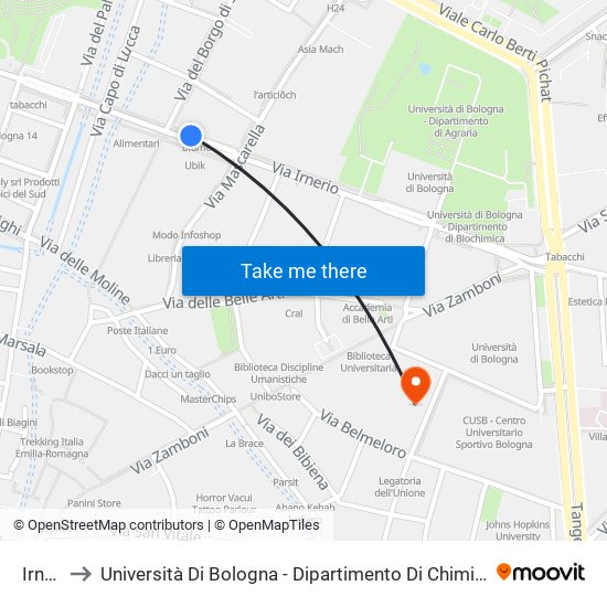 Irnerio to Università Di Bologna - Dipartimento Di Chimica ""G. Ciamician"" map