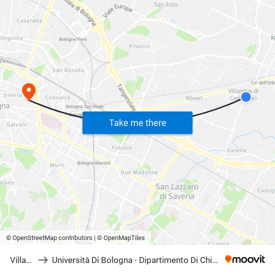 Villanova to Università Di Bologna - Dipartimento Di Chimica ""G. Ciamician"" map