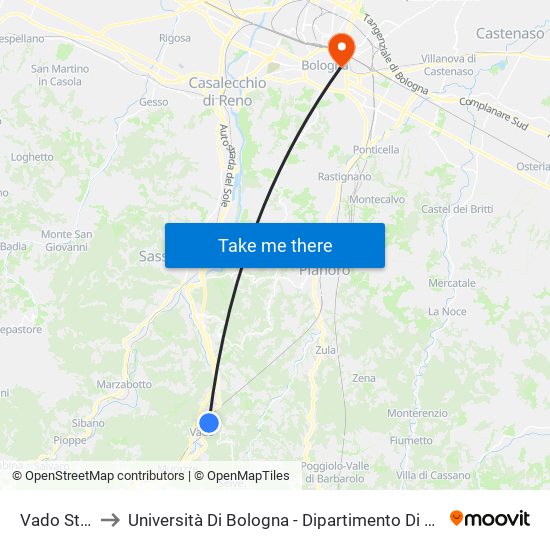 Vado Stazione to Università Di Bologna - Dipartimento Di Chimica ""G. Ciamician"" map