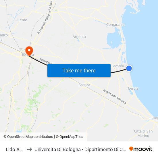 Lido Adriano to Università Di Bologna - Dipartimento Di Chimica ""G. Ciamician"" map