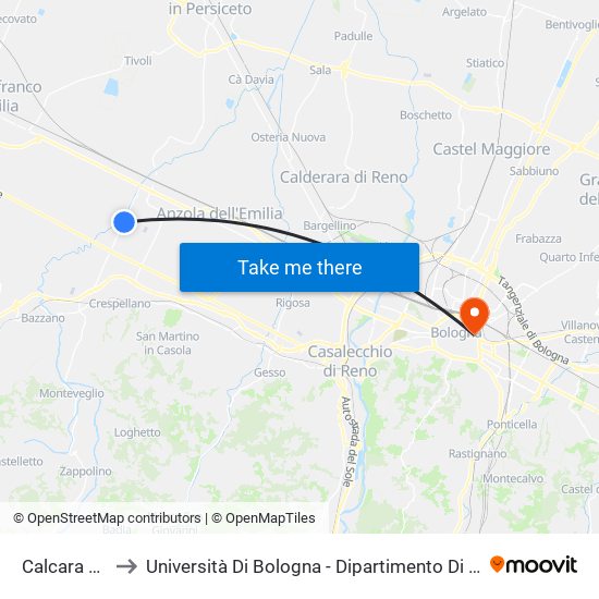 Calcara Cacique to Università Di Bologna - Dipartimento Di Chimica ""G. Ciamician"" map