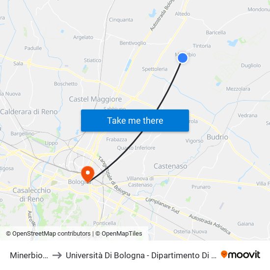 Minerbio Scuole to Università Di Bologna - Dipartimento Di Chimica ""G. Ciamician"" map