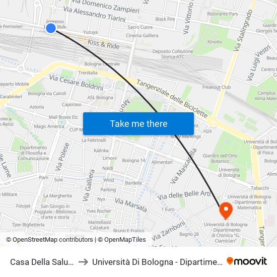 Casa Della Salute Uff Comunali to Università Di Bologna - Dipartimento Di Chimica ""G. Ciamician"" map