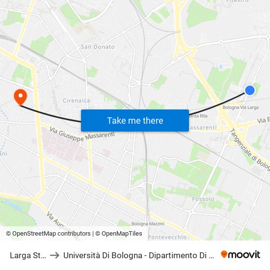 Larga Stazione to Università Di Bologna - Dipartimento Di Chimica ""G. Ciamician"" map