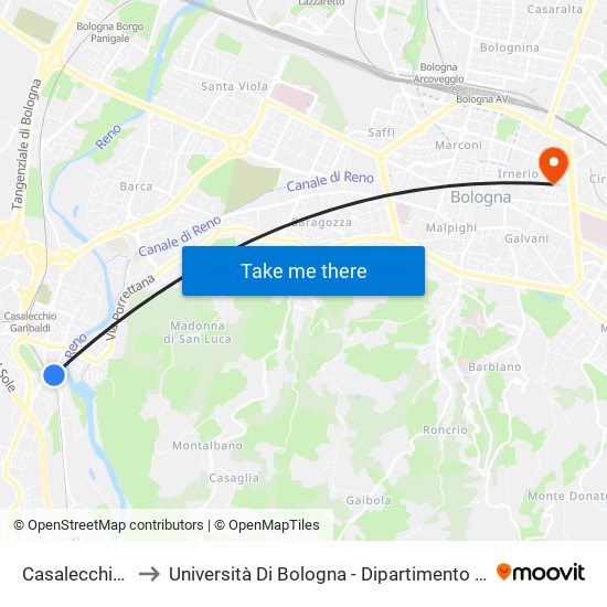 Casalecchio Stazione to Università Di Bologna - Dipartimento Di Chimica ""G. Ciamician"" map