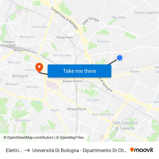 Elettricista to Università Di Bologna - Dipartimento Di Chimica ""G. Ciamician"" map