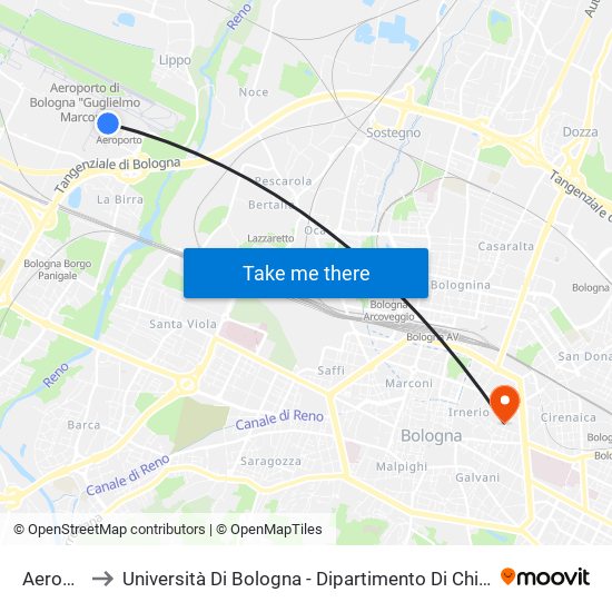 Aeroporto to Università Di Bologna - Dipartimento Di Chimica ""G. Ciamician"" map