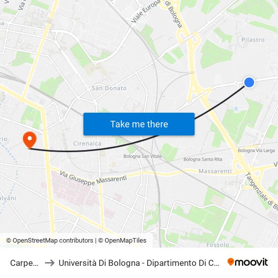 Carpentiere to Università Di Bologna - Dipartimento Di Chimica ""G. Ciamician"" map