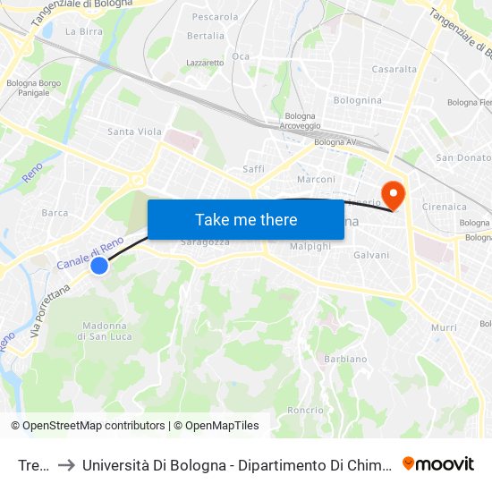 Treves to Università Di Bologna - Dipartimento Di Chimica ""G. Ciamician"" map