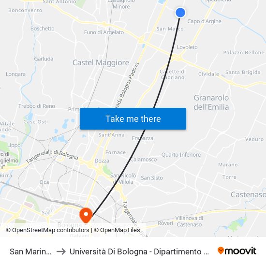 San Marino Centro to Università Di Bologna - Dipartimento Di Chimica ""G. Ciamician"" map