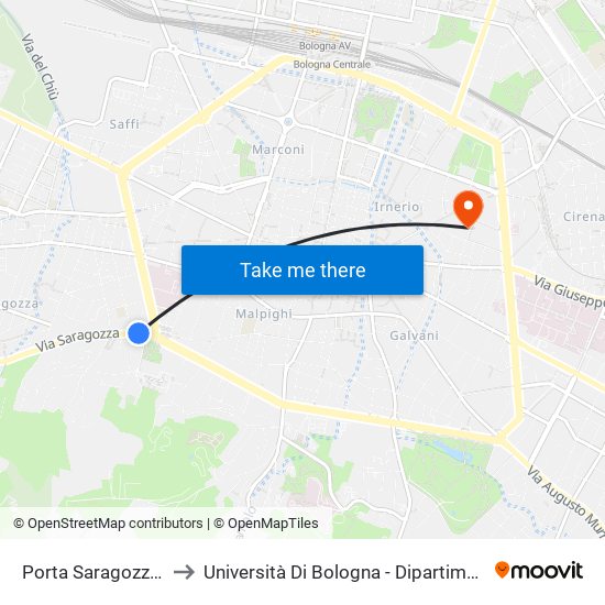Porta Saragozza - Risorgimento to Università Di Bologna - Dipartimento Di Chimica ""G. Ciamician"" map