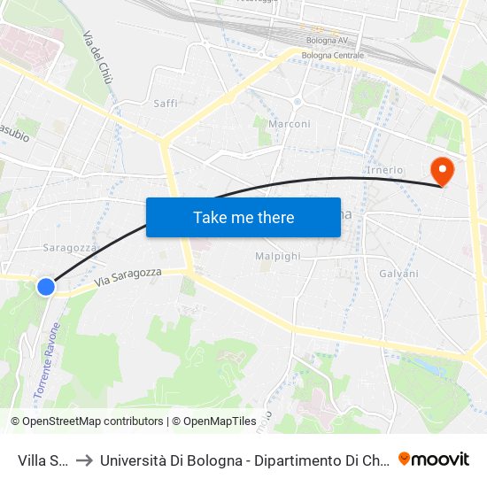 Villa Spada to Università Di Bologna - Dipartimento Di Chimica ""G. Ciamician"" map