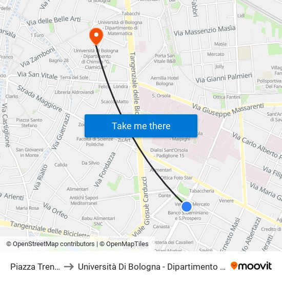 Piazza Trento Trieste to Università Di Bologna - Dipartimento Di Chimica ""G. Ciamician"" map