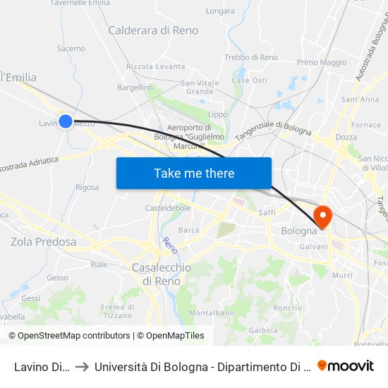 Lavino Di Mezzo to Università Di Bologna - Dipartimento Di Chimica ""G. Ciamician"" map