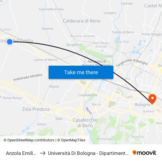 Anzola Emilia Terremare to Università Di Bologna - Dipartimento Di Chimica ""G. Ciamician"" map