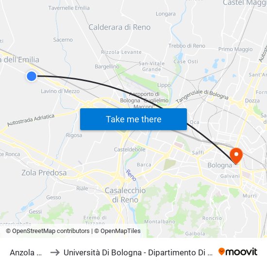 Anzola E. Magli to Università Di Bologna - Dipartimento Di Chimica ""G. Ciamician"" map