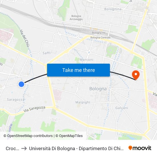 Crocetta to Università Di Bologna - Dipartimento Di Chimica ""G. Ciamician"" map