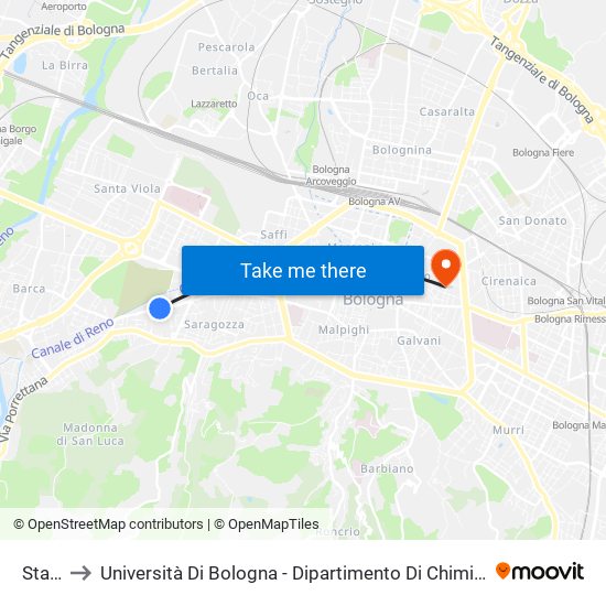 Stadio to Università Di Bologna - Dipartimento Di Chimica ""G. Ciamician"" map