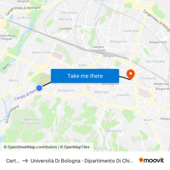 Certosa to Università Di Bologna - Dipartimento Di Chimica ""G. Ciamician"" map