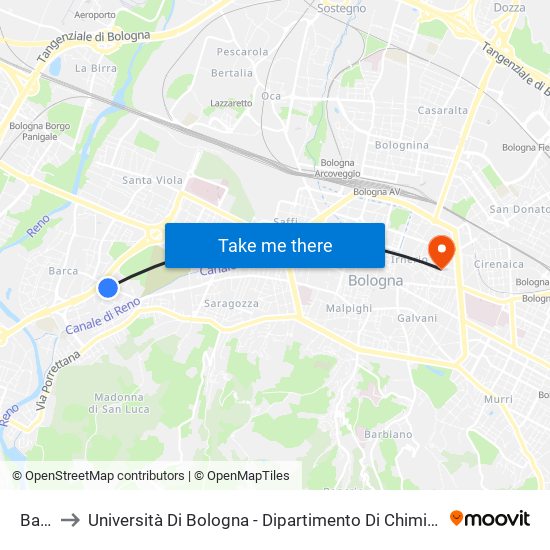 Barca to Università Di Bologna - Dipartimento Di Chimica ""G. Ciamician"" map