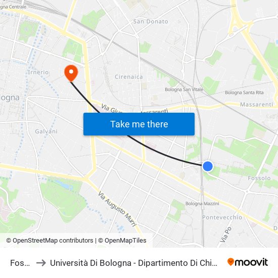 Fossolo to Università Di Bologna - Dipartimento Di Chimica ""G. Ciamician"" map