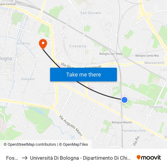 Fossolo to Università Di Bologna - Dipartimento Di Chimica ""G. Ciamician"" map