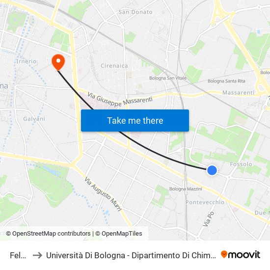 Felsina to Università Di Bologna - Dipartimento Di Chimica ""G. Ciamician"" map