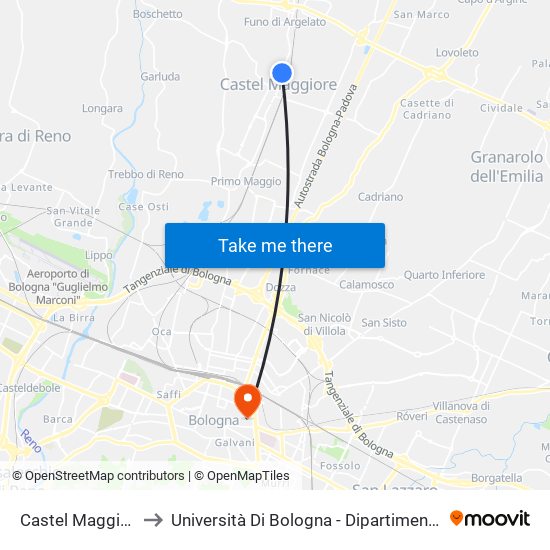 Castel Maggiore Tranchina to Università Di Bologna - Dipartimento Di Chimica ""G. Ciamician"" map