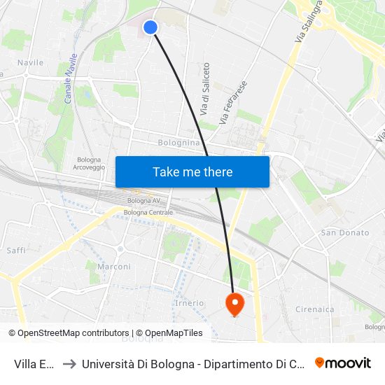 Villa Erbosa to Università Di Bologna - Dipartimento Di Chimica ""G. Ciamician"" map