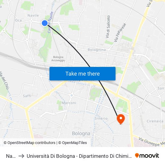 Navile to Università Di Bologna - Dipartimento Di Chimica ""G. Ciamician"" map