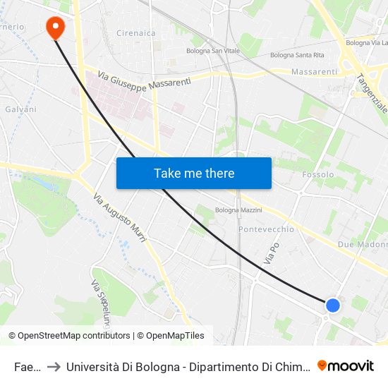 Faenza to Università Di Bologna - Dipartimento Di Chimica ""G. Ciamician"" map