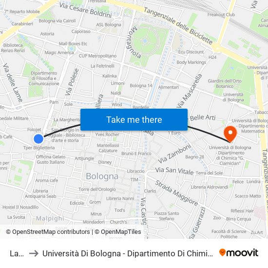 Lame to Università Di Bologna - Dipartimento Di Chimica ""G. Ciamician"" map