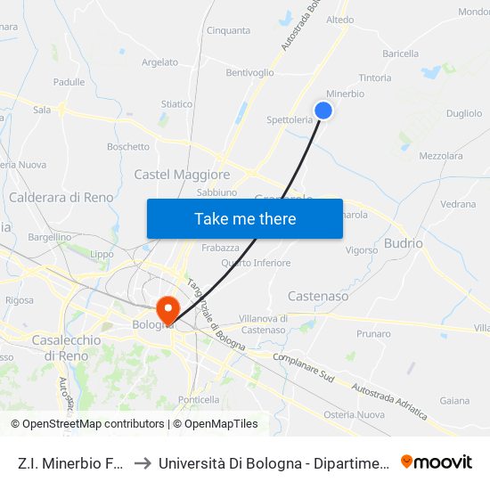 Z.I. Minerbio Fosse Ardeatine to Università Di Bologna - Dipartimento Di Chimica ""G. Ciamician"" map