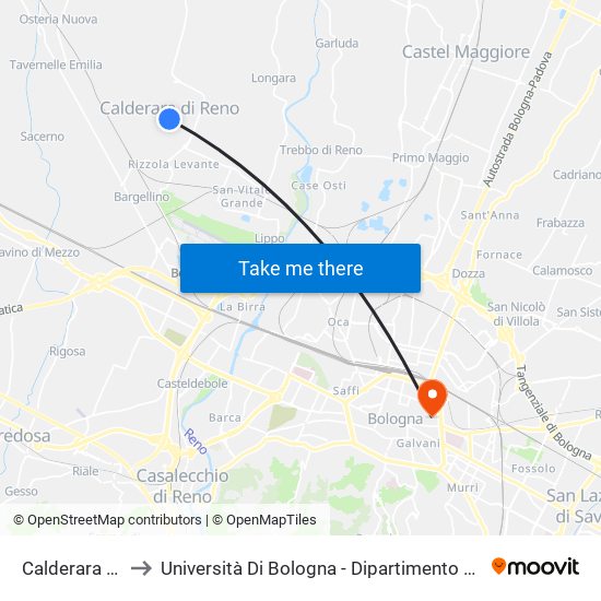 Calderara Matteotti to Università Di Bologna - Dipartimento Di Chimica ""G. Ciamician"" map